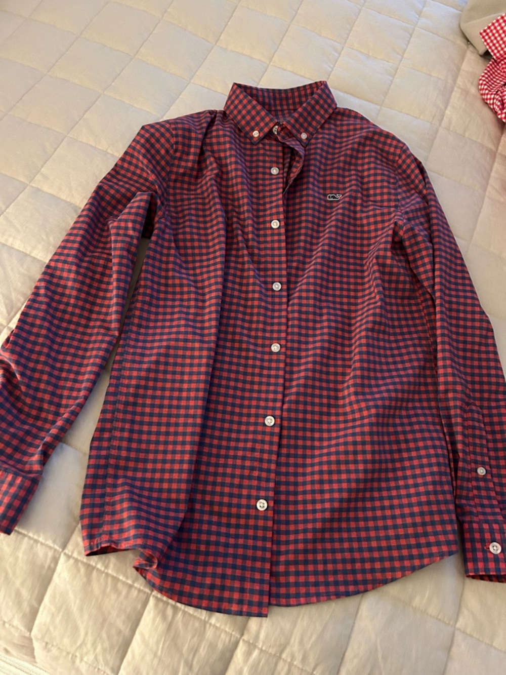 Boys size 18 Vineyard Vines Red and Blue Check Button-Down Shirt